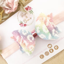 Load image into Gallery viewer, Rainbow leopard glitter Hair Bow Headband or Clip