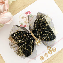 Load image into Gallery viewer, Gold Spider Glitter Bow Headband or Clip