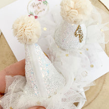 Load image into Gallery viewer, White & Gold Mini Birthday Party Hat - cake smash prop - birthday accessory