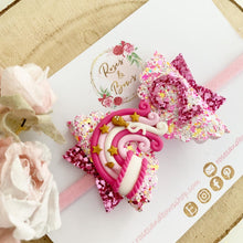 Load image into Gallery viewer, Pink and Gold Rainbow Birthday Hair Bow - Birthday Headband - Birthday Hair Clip