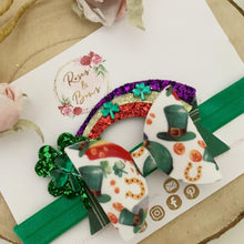 Load image into Gallery viewer, St Patrick’s Day Rainbow Shamrock Hair Bow Headband or Clip