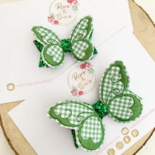 Load image into Gallery viewer, Green School Gingham butterfly Hair Bow Headband or Clip