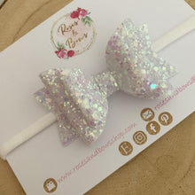 Load image into Gallery viewer, Iridescent White Glitter Hair Bow - Glitter Hair Bow Hair Clip or Headband