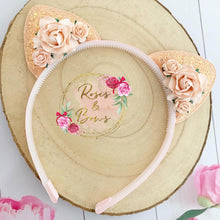 Load image into Gallery viewer, Peach glitter cat ears headband