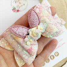 Load image into Gallery viewer, Rainbow Bunny Ears Glitter Hair Bow Headband or Clip - Pink Sequin Bunny Rabbit Ears Hair Bow