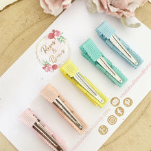 Load image into Gallery viewer, Rainbow Ribbon Bow Fringe Clips Pack 5 - Small Clips - Mini Clips - Clip Pack - Baby Hair Clips - Toddler Hair Clips - Lined hair clip
