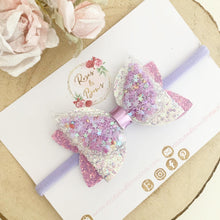 Load image into Gallery viewer, Purple Sequin Wings Glitter Hair Bow Headband or Clip