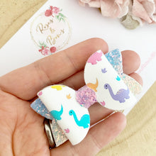 Load image into Gallery viewer, Dinosaur Rainbow Hair Bow Headband or clip