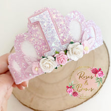 Load image into Gallery viewer, Birthday tiara, pink glitter tiara - princess crown - birthday accessory - custom ages