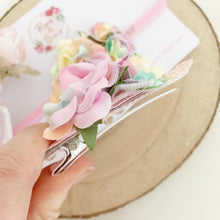 Load image into Gallery viewer, Rainbow flower nylon headband or alligator clip