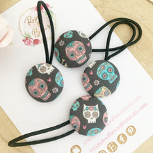 Load image into Gallery viewer, Halloween Sugar Skull Bobble Hair Ties Set of 2