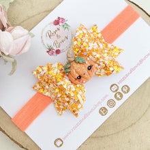 Load image into Gallery viewer, Pumpkin Halloween Glitter Bow Headband or Clip