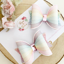 Load image into Gallery viewer, Rainbow Embroidered Leatherette and Glitter Bow Headband or Clip