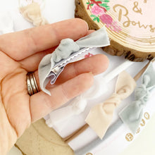 Load image into Gallery viewer, Velvet knot hair bow headband or clip set - white, grey abs nude