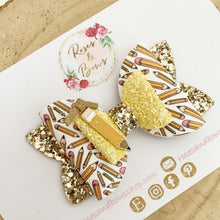 Load image into Gallery viewer, School Pencil Glitter Hair Bow Headband or Clip