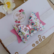 Load image into Gallery viewer, Rainbow Charm Glitter Bow Headband or Clip