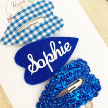 Load image into Gallery viewer, Personalised school gingham and glitter scalloped snap clip set