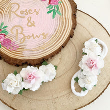 Load image into Gallery viewer, White and pink rose flower headband or clip