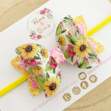 Load image into Gallery viewer, Sunflower Transparent Glitter Bow Headband or Clip
