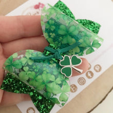Load image into Gallery viewer, St Patrick’s Day Charm Hair Bow Headband or Clip