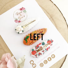 Load image into Gallery viewer, Pumpkin glitter scalloped snap clip set