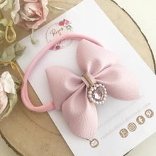 Load image into Gallery viewer, Pink Heart Charm Leatherette Sailor Bow Headband or Clip