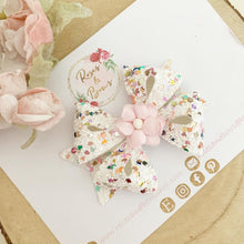 Load image into Gallery viewer, Glitter Flower bow Clip or Headband