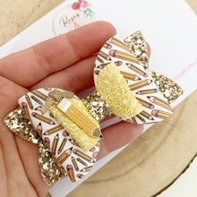 Load image into Gallery viewer, School Pencil Glitter Hair Bow Headband or Clip