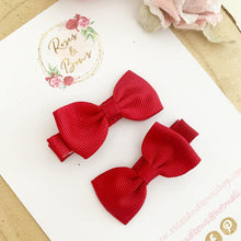 Load image into Gallery viewer, Deep red School Small Hair Bow Clip Set