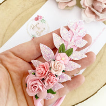 Load image into Gallery viewer, Pink flower and leaf headband or clip - Flower Crown Headband