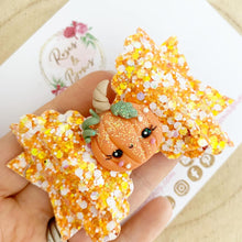 Load image into Gallery viewer, Pumpkin Halloween Glitter Bow Headband or Clip