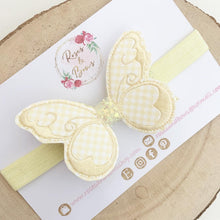 Load image into Gallery viewer, Lemon School Gingham butterfly Hair Bow Headband or Clip