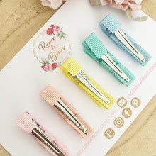 Load image into Gallery viewer, Rainbow Ribbon Bow Fringe Clips Pack 5 - Small Clips - Mini Clips - Clip Pack - Baby Hair Clips - Toddler Hair Clips - Lined hair clip