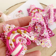Load image into Gallery viewer, Pink and Gold Rainbow Birthday Hair Bow - Birthday Headband - Birthday Hair Clip