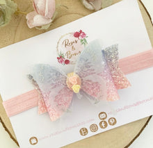 Load image into Gallery viewer, Pastel Rainbow Glitter Butterfly Bow Headband or Clip