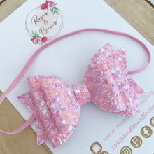 Load image into Gallery viewer, Pink and Purple Glitter Hair Bow Headband or Clip