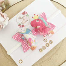Load image into Gallery viewer, Dancing dinosaur transparent Glitter Hair Bow Headband or Clip