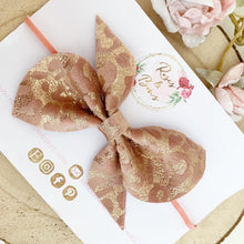 Load image into Gallery viewer, Rose Gold Leopard Hair Bow Headband or Clip