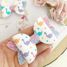 Load image into Gallery viewer, Dinosaur Rainbow Hair Bow Headband or clip