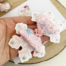 Load image into Gallery viewer, Pink Snowflake Hair Bow Clip or Headband