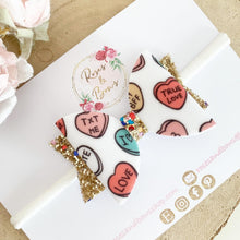 Load image into Gallery viewer, Love Heart Hair Bow - conversation candy Headband or Clip