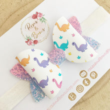 Load image into Gallery viewer, Dinosaur Rainbow Hair Bow Headband or clip