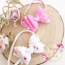 Load image into Gallery viewer, Valentine’s Heart Glitter Hair Bow Headband or Clip