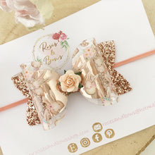 Load image into Gallery viewer, Rose Gold Easter Bunny Hair Bow Headband or clip