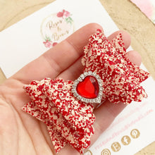 Load image into Gallery viewer, Valentines Red and Pink Heart Glitter Hair Bow Headband or Clip