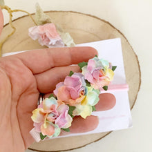 Load image into Gallery viewer, Pastel Rainbow rose flower headband or clip
