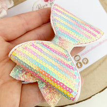 Load image into Gallery viewer, Rainbow sequin embroidered Leatherette and Glitter Bow Headband or Clip