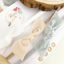 Load image into Gallery viewer, Velvet knot hair bow headband or clip set - white, grey abs nude