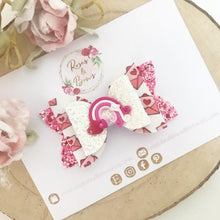 Load image into Gallery viewer, Valentine’s Day Rainbow Heart Love Letter Hair Bow Headband or Clip