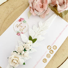 Load image into Gallery viewer, White flower and leaf headband or clip - Flower Crown Headband
